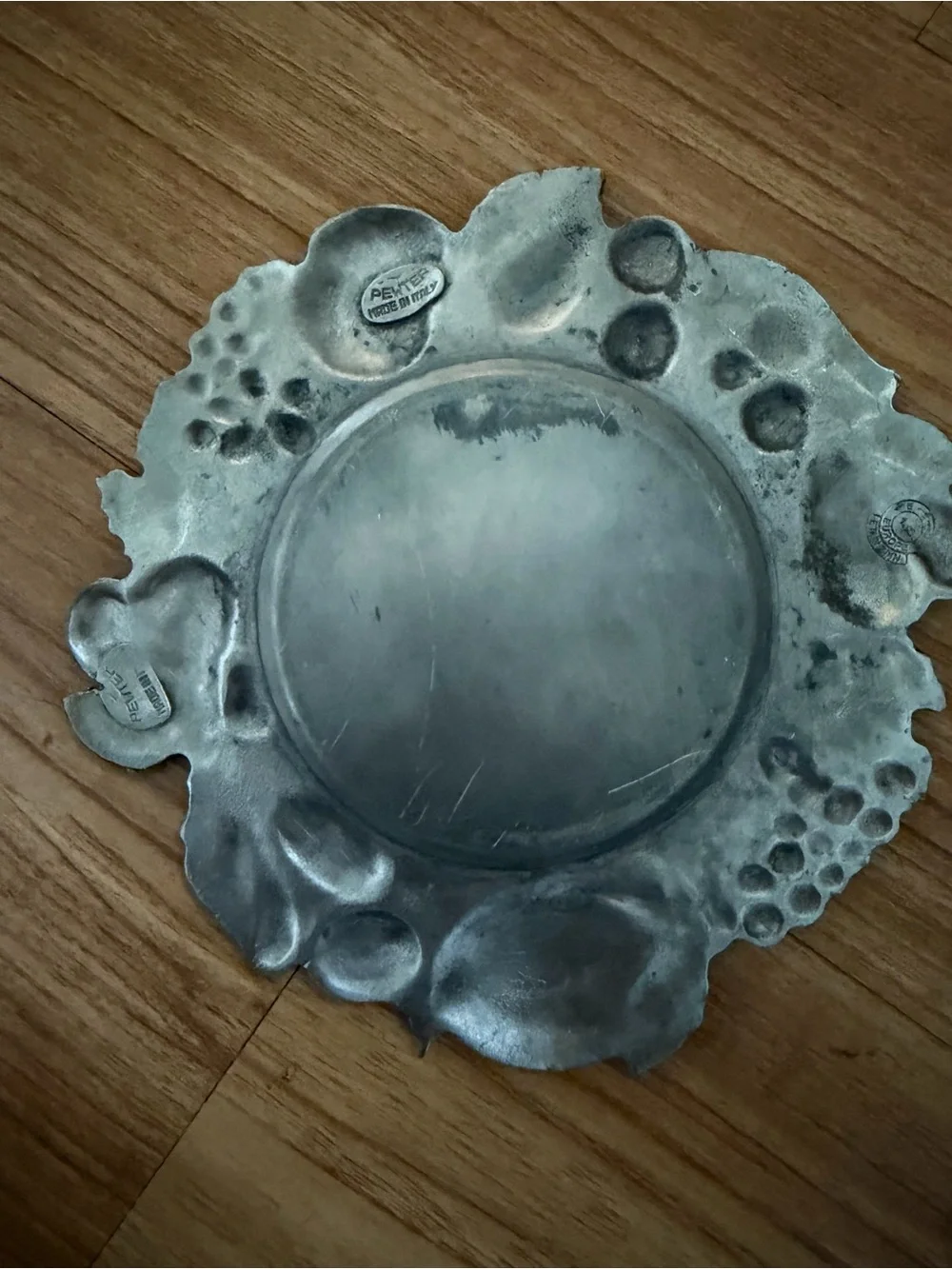 Pewter Vintage bottle charger/plate, Italy